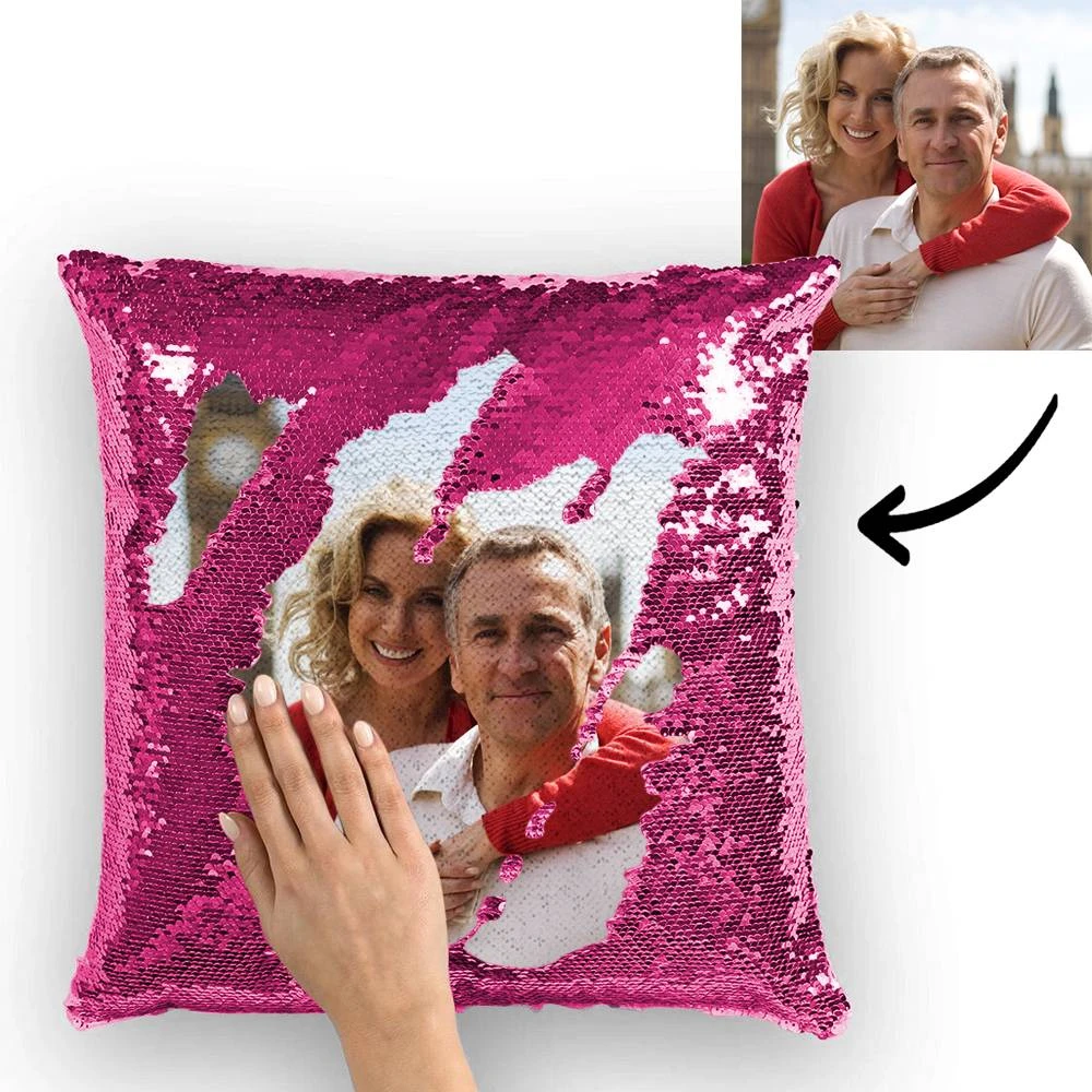 Custom Couple Photo Magic Sequins Pillow Multicolor Sequin Pillow 15.75inch*15.75inch - Best Gift