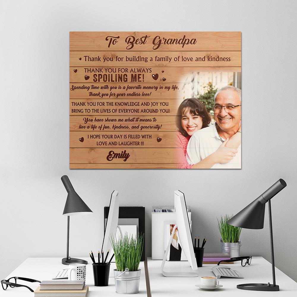 Custom Family Photo Wall Decor Painting Canvas With Text - To Best Grandpa