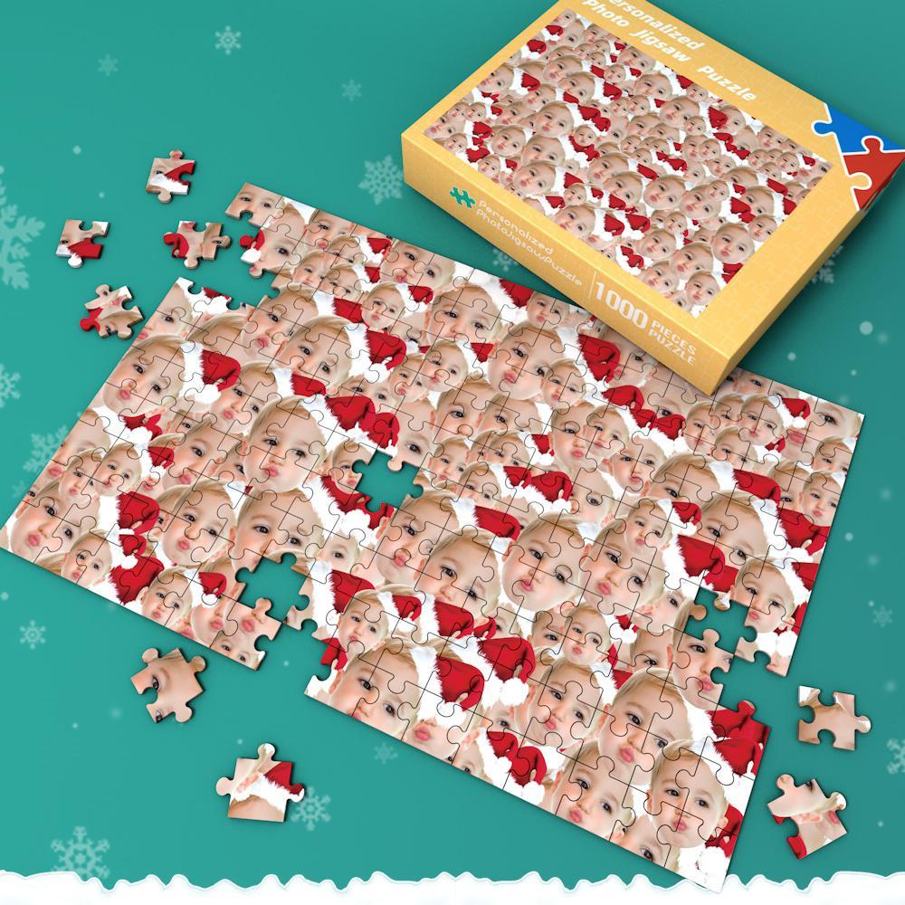 Custom Face Mash Jigsaw Puzzle Gifts With Santa Hat 35-1000 Pieces