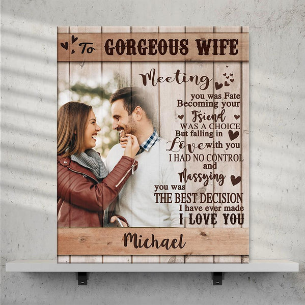 Birthday Gift for Wife Custom Photo Wall Decor Painting Canvas With Text Vertical Version Gift - To Gorgeous Wife