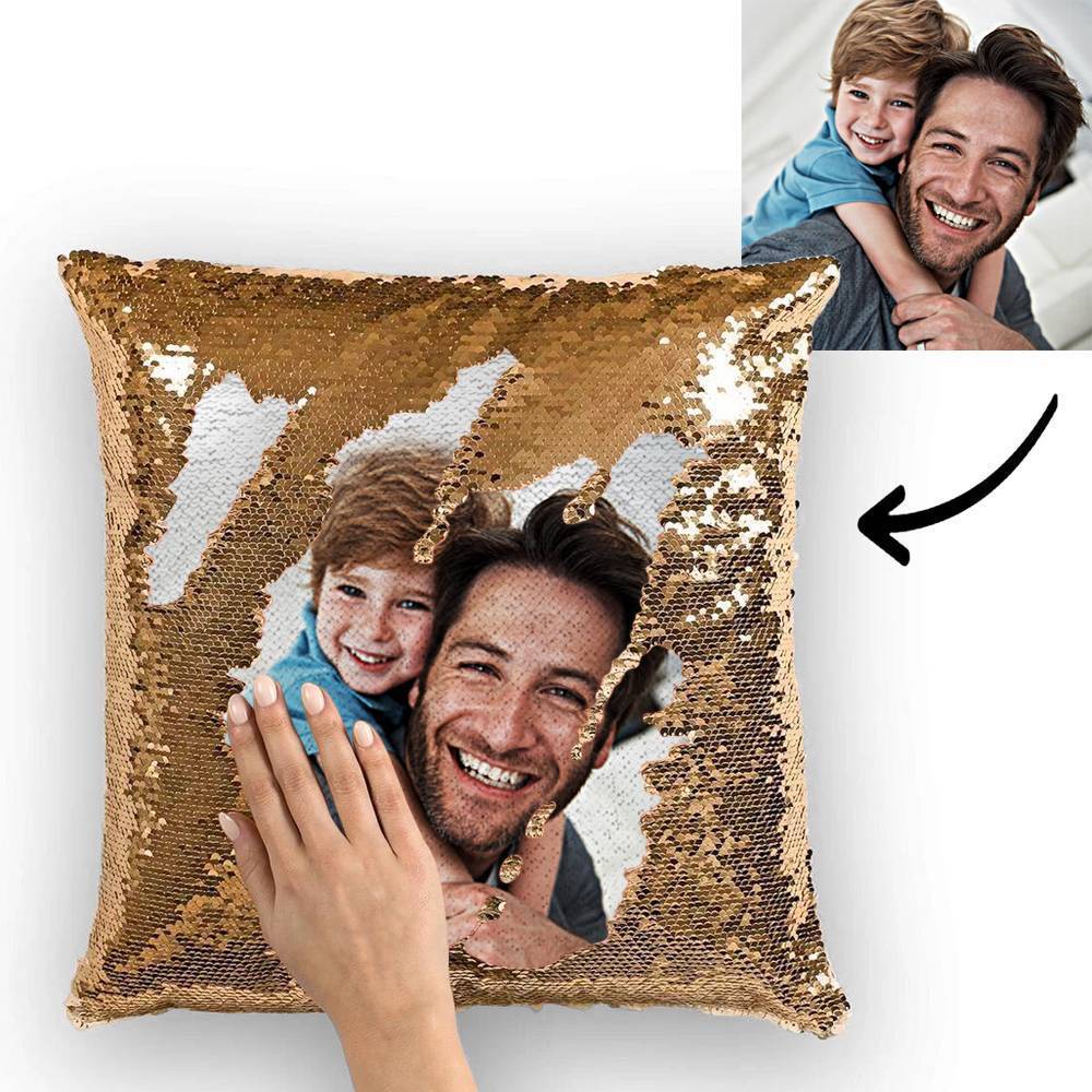 Custom Family Photo Magic Sequins Pillow Multicolor Sequin Pillow 15.75inch*15.75in