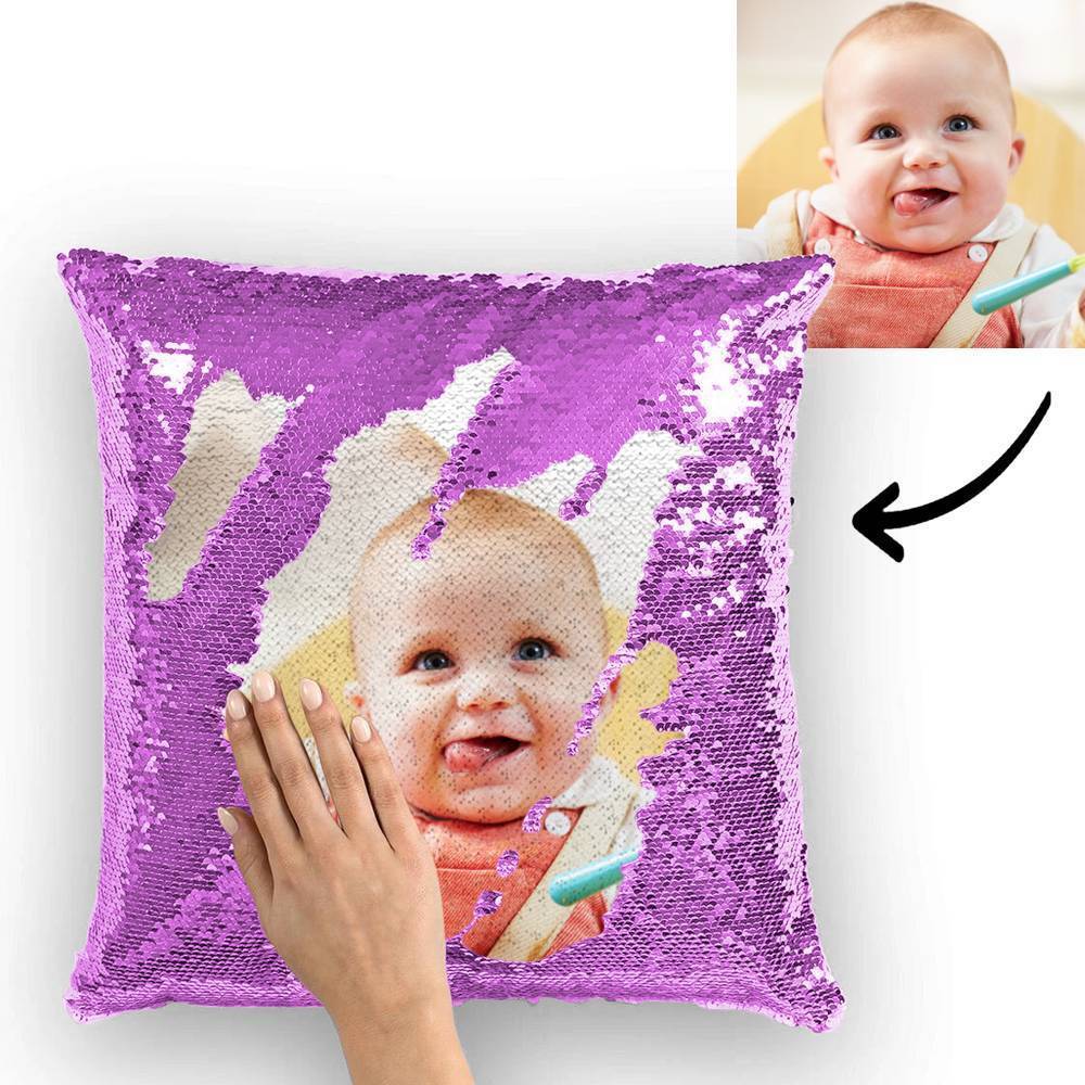 Custom Photo Magic Sequins Pillowcase Lake Blue Color Sequin Pillow 15.75inch * 15.75inch Unique Gifts