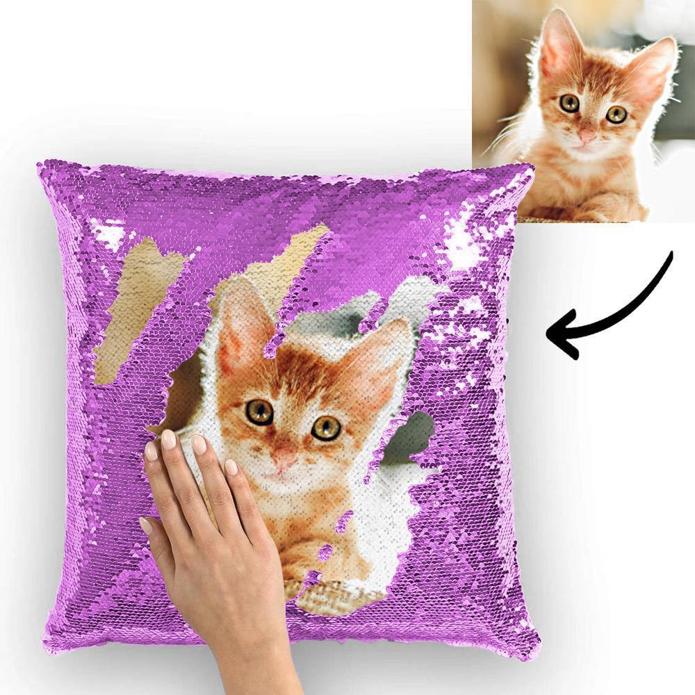 Custom Pet Photo Magic Sequins Pillow Multicolor Sequin Pillow 15.75inch*15.75inch