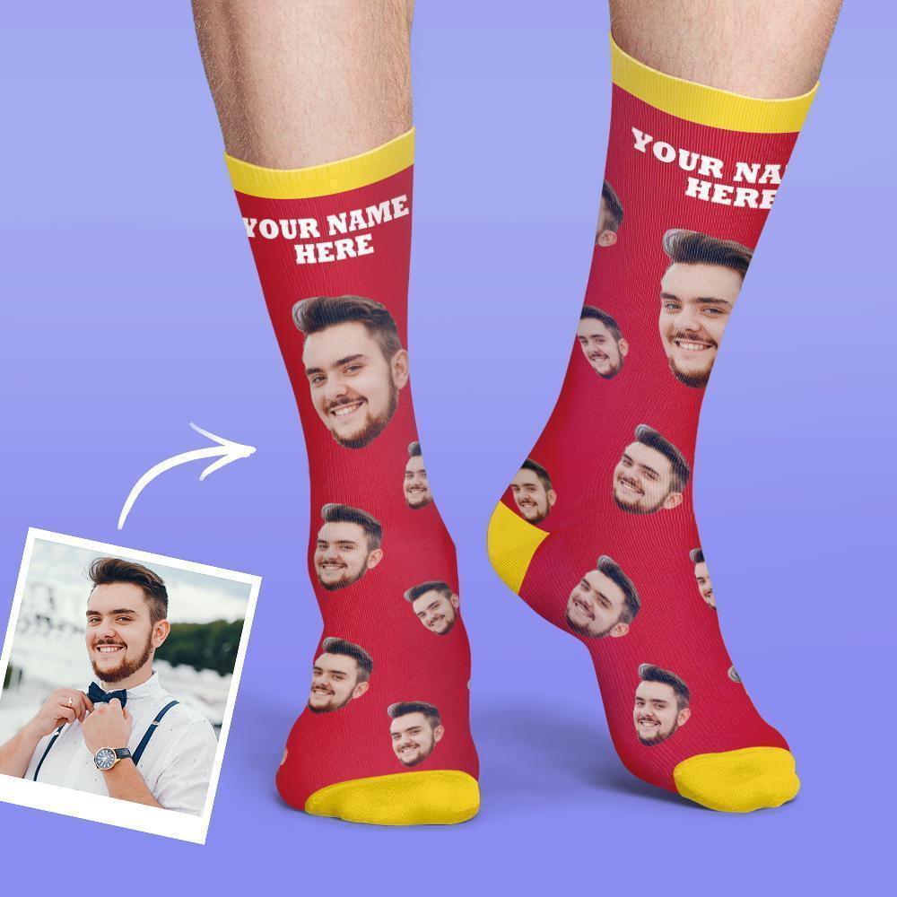 Personalized Photo Socks Custom Photo Socks Dog Photo Socks With Your Text - Red