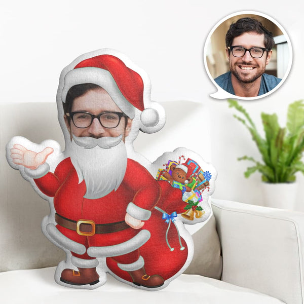 Custom Face Pillow Personalized Photo Pillow Bearded Santa Claus MiniMe Pillow Gifts for Christmas - makephotopuzzle