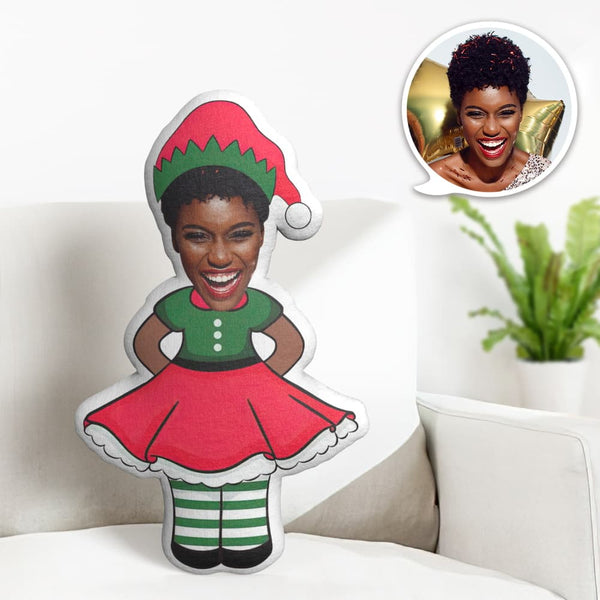 Custom Face Pillow Personalized Photo Pillow Red and Green Christmas Dress MiniMe Pillow Gifts for Christmas - makephotopuzzle