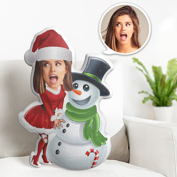 Custom Face Pillow Personalized Photo Pillow Snowman Christmas Dress MiniMe Pillow Gifts for Christmas - makephotopuzzle