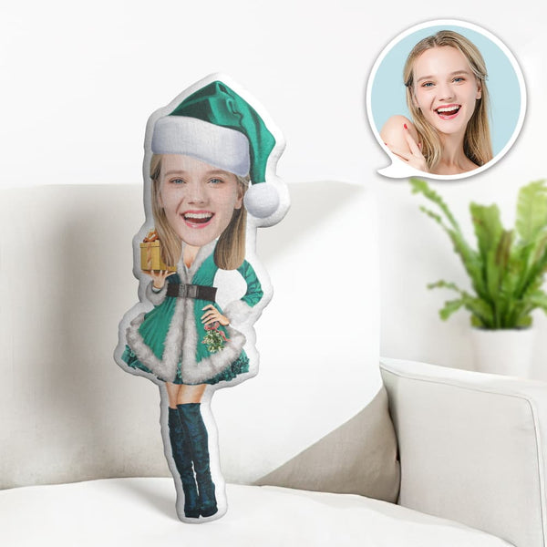 Custom Face Pillow Personalized Photo Pillow Christmas Green Dress MiniMe Pillow Gifts for Christmas - makephotopuzzle