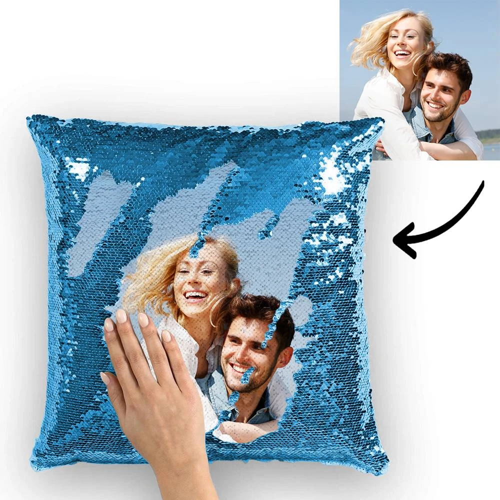 Custom Couple Photo Magic Sequins Pillow Multicolor Sequin Pillow 15.75inch*15.75inch - Best Gift
