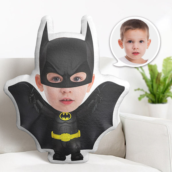 Custom Face Pillow Personalized Photo Pillow Black Batman MiniMe Pillow Gifts for Kids - makephotopuzzle