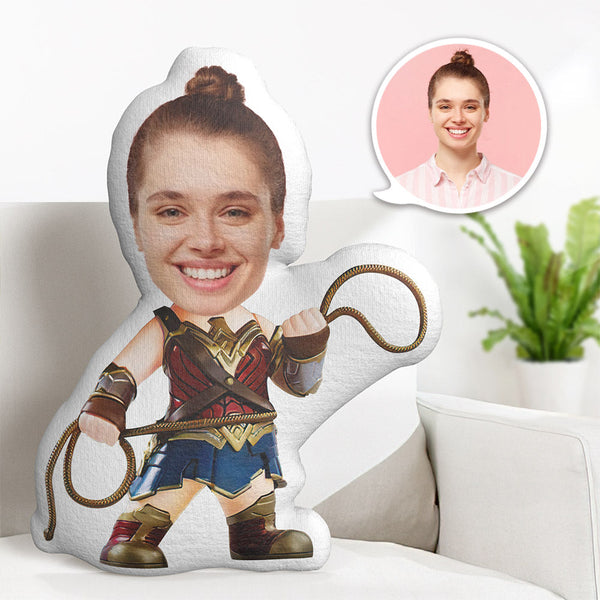 Custom Face Pillow Personalized Photo Pillow Wonder Woman MiniMe Pillow Gifts for Her - makephotopuzzle