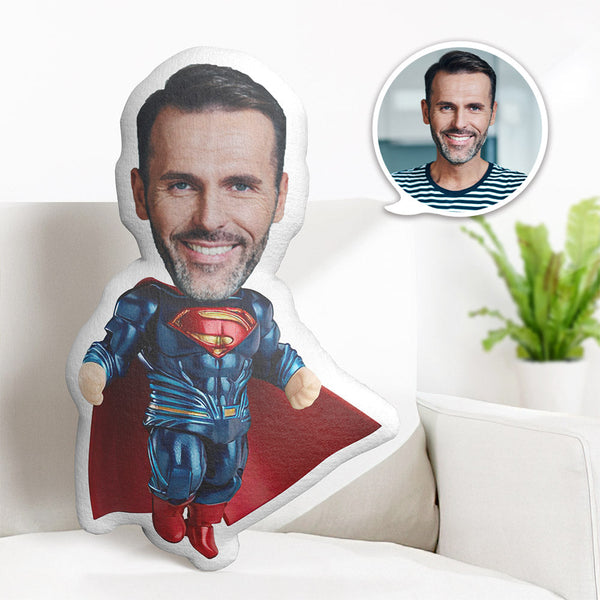 Custom Face Pillow Personalized Photo Pillow Muscle Blue Superman MiniMe Pillow Gifts for Him - makephotopuzzle
