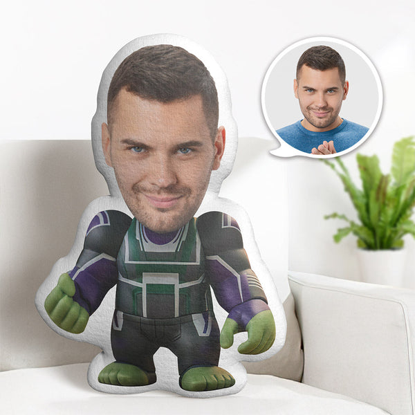 Custom Face Pillow Personalized Photo Pillow Dressed Hulk MiniMe Pillow Gifts for Him - makephotopuzzle