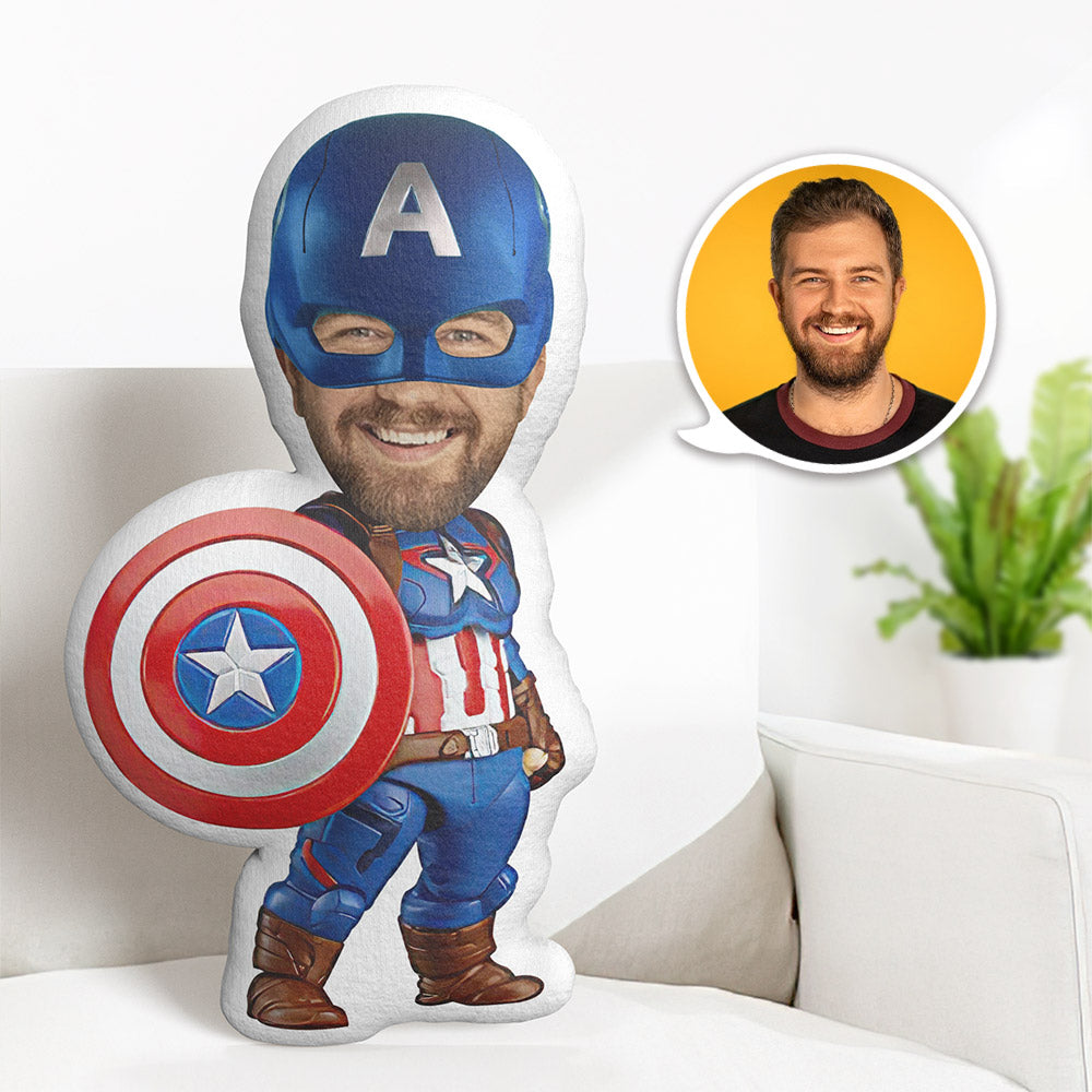 Custom Face Pillow Personalized Photo Pillow Shield Captain America MiniMe Pillow Gifts for Him