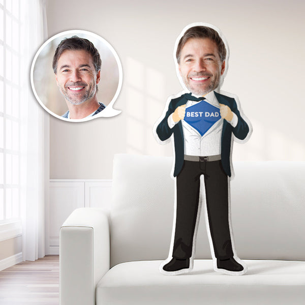 Best Dad Black Suit Personalized Photo My face on Pillows Custom Minime Dolls Gag Gifts Toys - makephotopuzzle