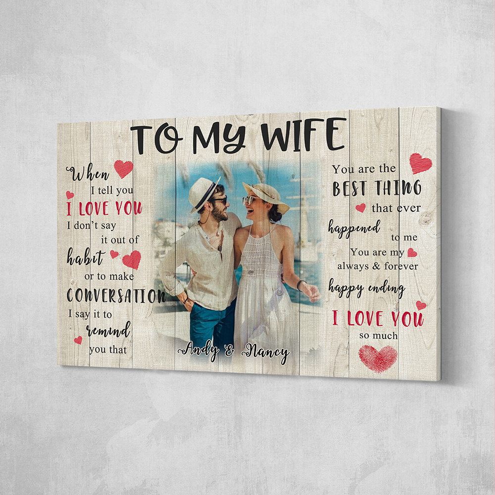 Birthday Gift for Her Custom Couple Photo Painting Canvas Wall Art Decor With Text Gift - To My Wife
