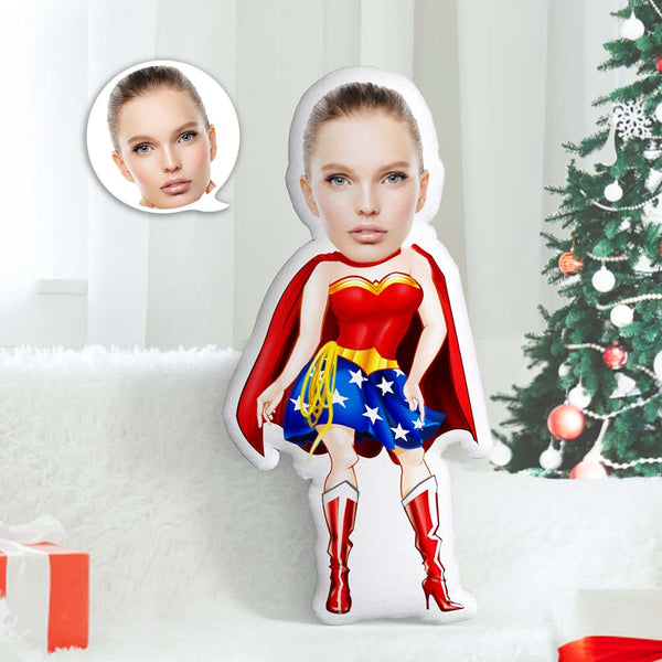 Christmas Gifts Personalized Photo Face Dolls My Face On Pillows Custom Cheerleader Dolls In A Beautiful Cloak Throw Pillow - makephotopuzzle