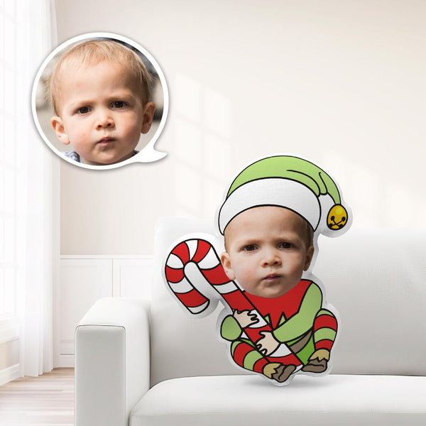 Custom Christmas Elf Holding Candy Minime Throw Pillow Unique Personalized Minime Throw Pillow Give Your Child The Most Meaningful Gift - makephotopuzzle