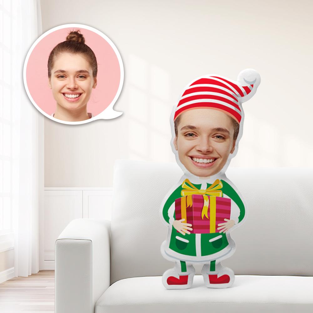Personalized Minime Christmas Elf Holding Gift Box Pillow Unique Custom Minime Throw Doll Give Your Child The Most Meaningful Gift