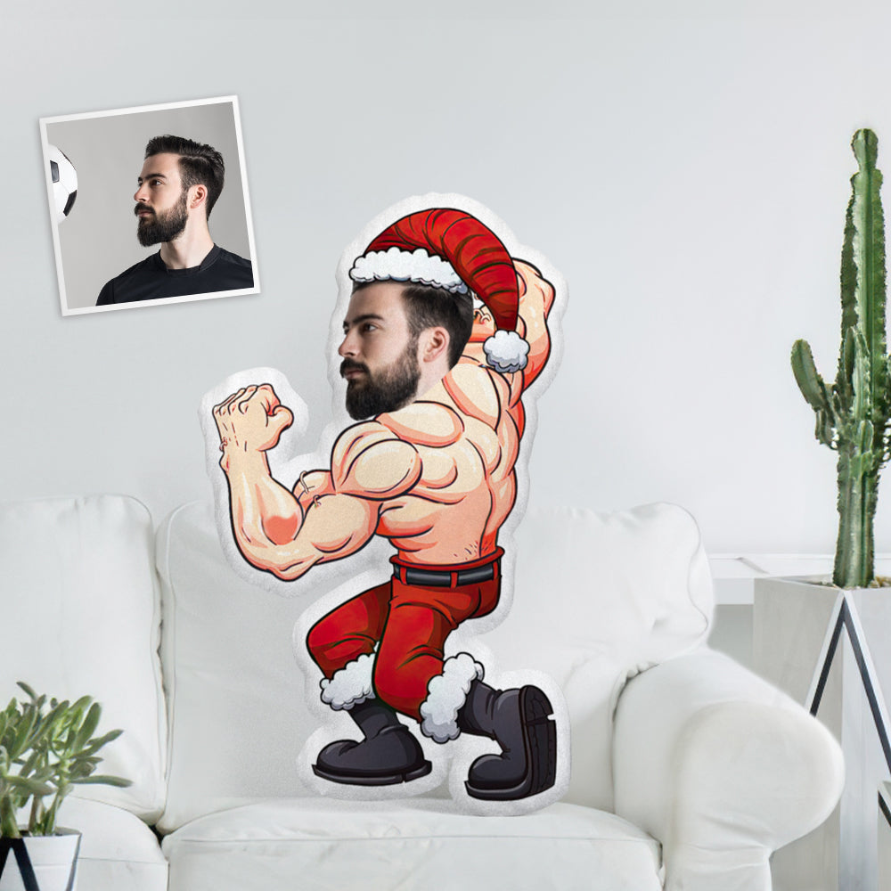 Custom Face Photo Santa Minime Doll Throw Pillow Show Off Santa's Muscles A Truly Unique Gift For Chirstmas Party