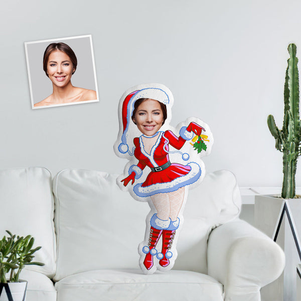 Face Pillow Santa Custom Minime Throw Pillow Personalized Christmas Girl In Red Boots Throw Pillow For Girlfriend - makephotopuzzle