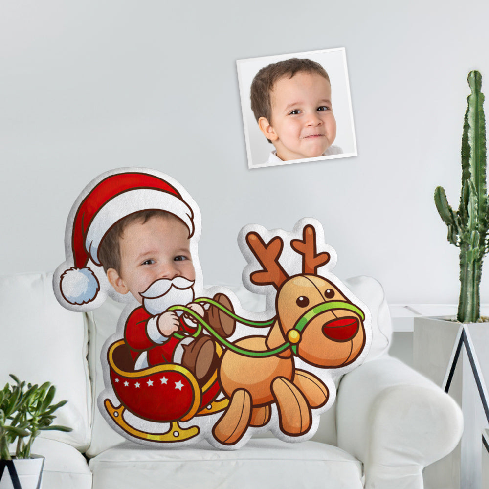 My Face Doll Custom Santa Pillow Funny For Kids Minime Throw Pillow Personalized Baby Riding A Christmas Carriage