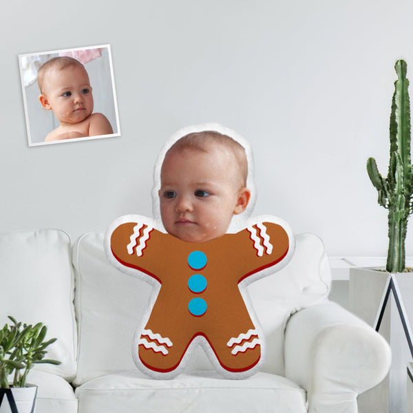 Custom Face Photo Minime Doll Unique Personalized Cute Gingerbread Man Throw Pillow The Most Funny Gift - makephotopuzzle