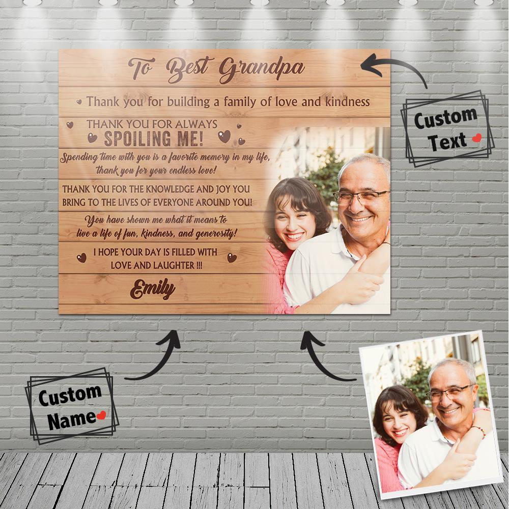 Custom Family Photo Wall Decor Painting Canvas With Text - To Best Grandpa