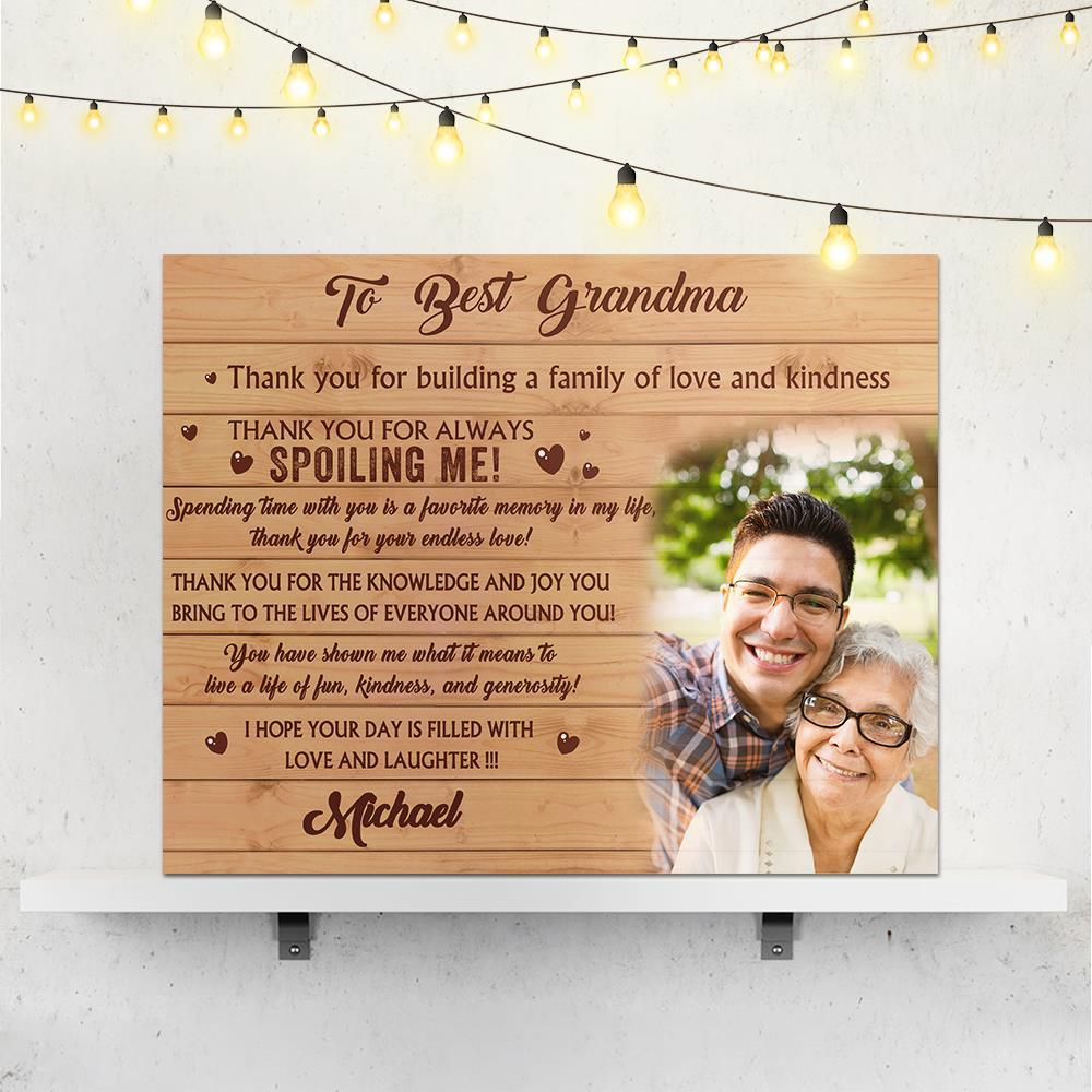 Custom Family Photo Wall Decor Painting Canvas With Text - To Best Grandma