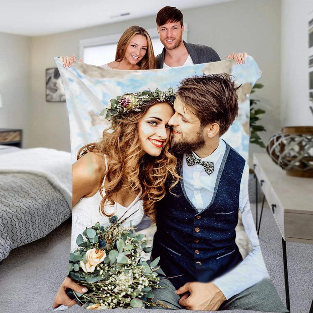 Custom Couple Photo Blanket Wedding Anniversary Blanket Personalised Fleece Blanket