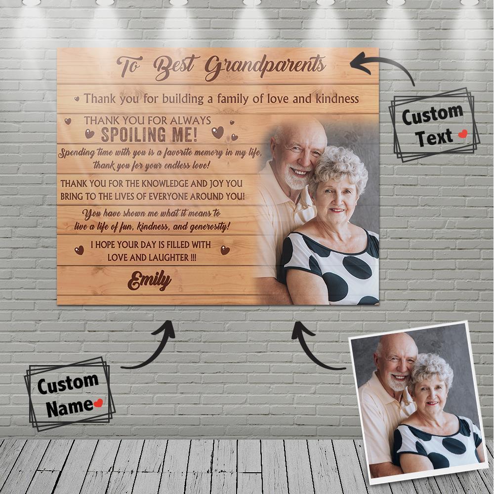 Custom Family Photo Wall Decor Painting Canvas With Text - To Best Grandparents