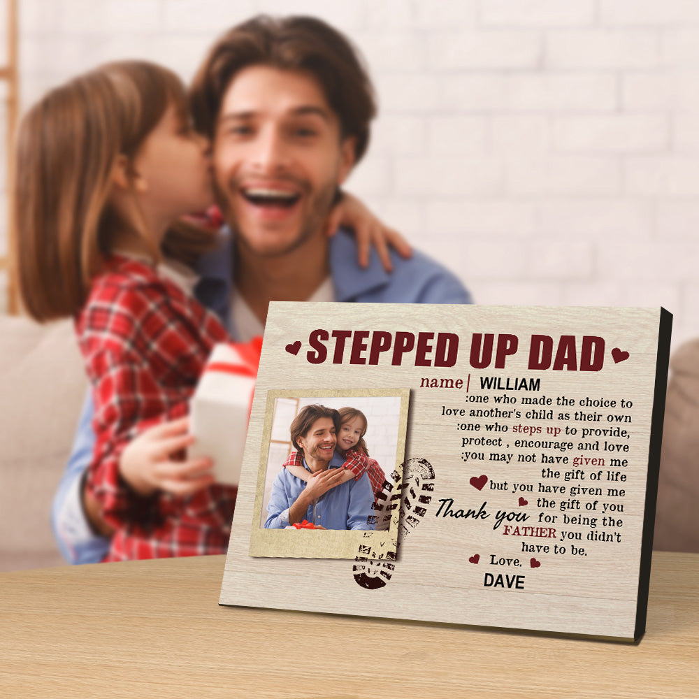 Personalized Desktop Picture Frame Custom Stepped Up Dad Sign Father's Day Gift