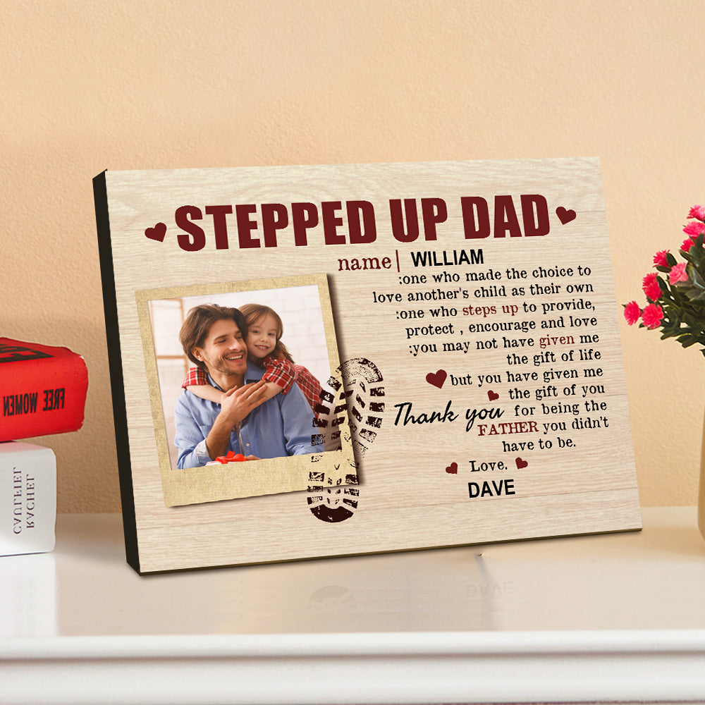 Personalized Desktop Picture Frame Custom Stepped Up Dad Sign Father's Day Gift