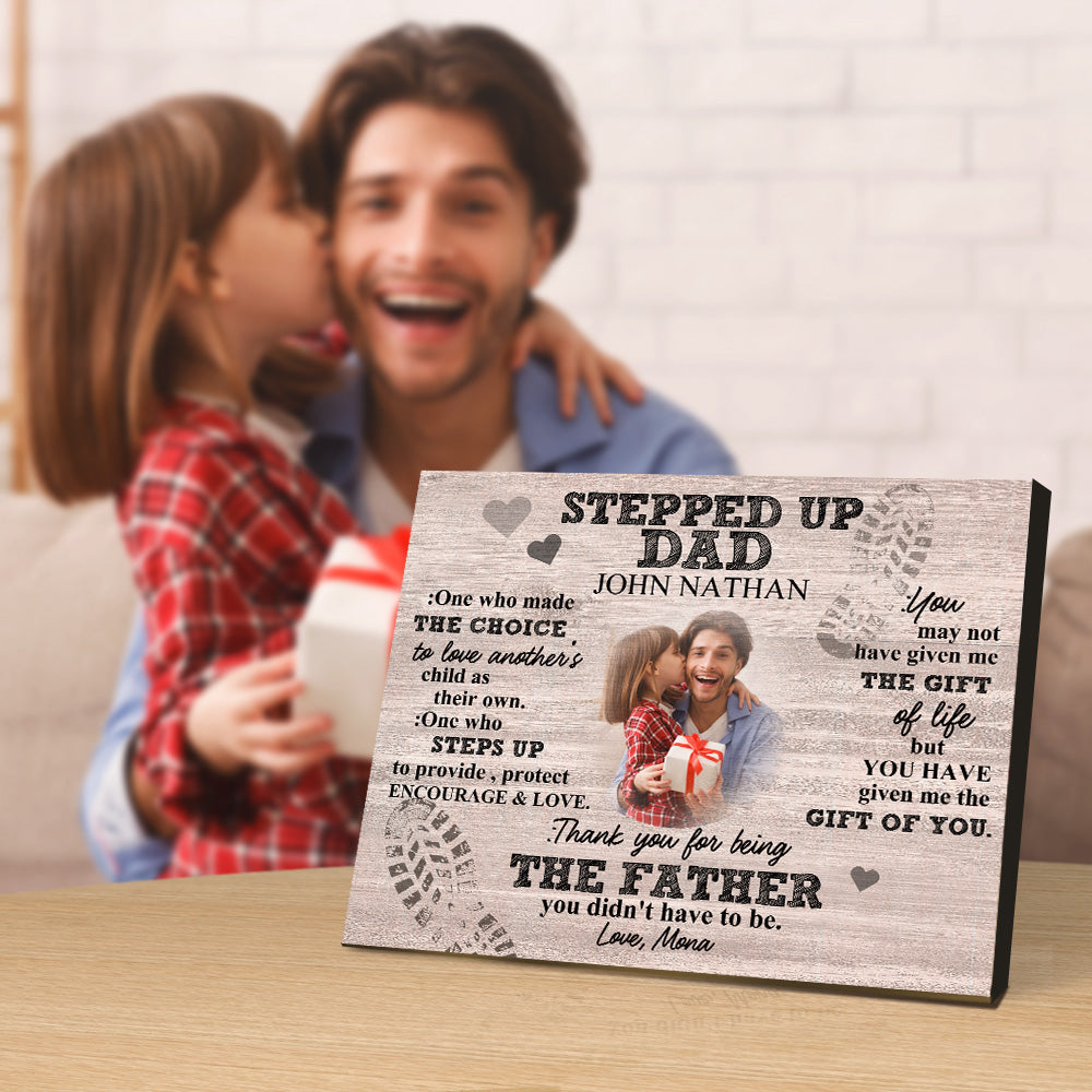 Personalized Dad Picture Frame Custom Stepped Up Dad Sign Father's Day Gift