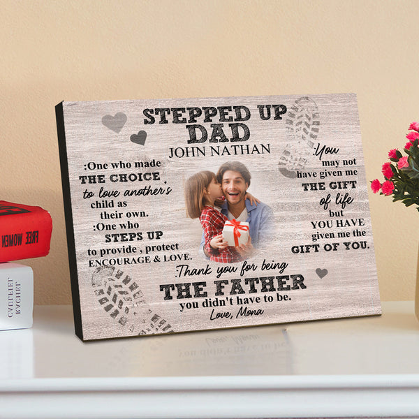 Personalized Dad Picture Frame Custom Stepped Up Dad Sign Father's Day Gift