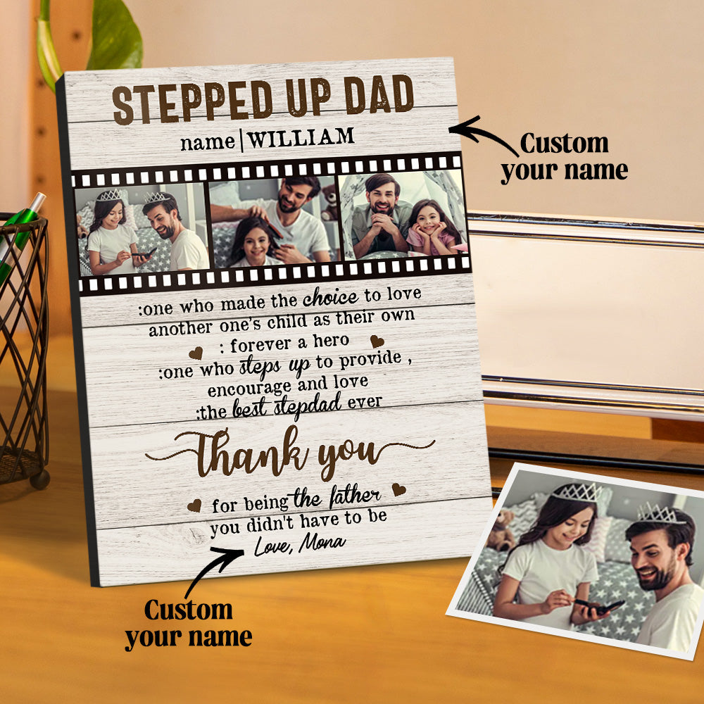 Personalized Desktop Picture Frame Custom Stepped Up Dad Film Sign Father's Day Gift