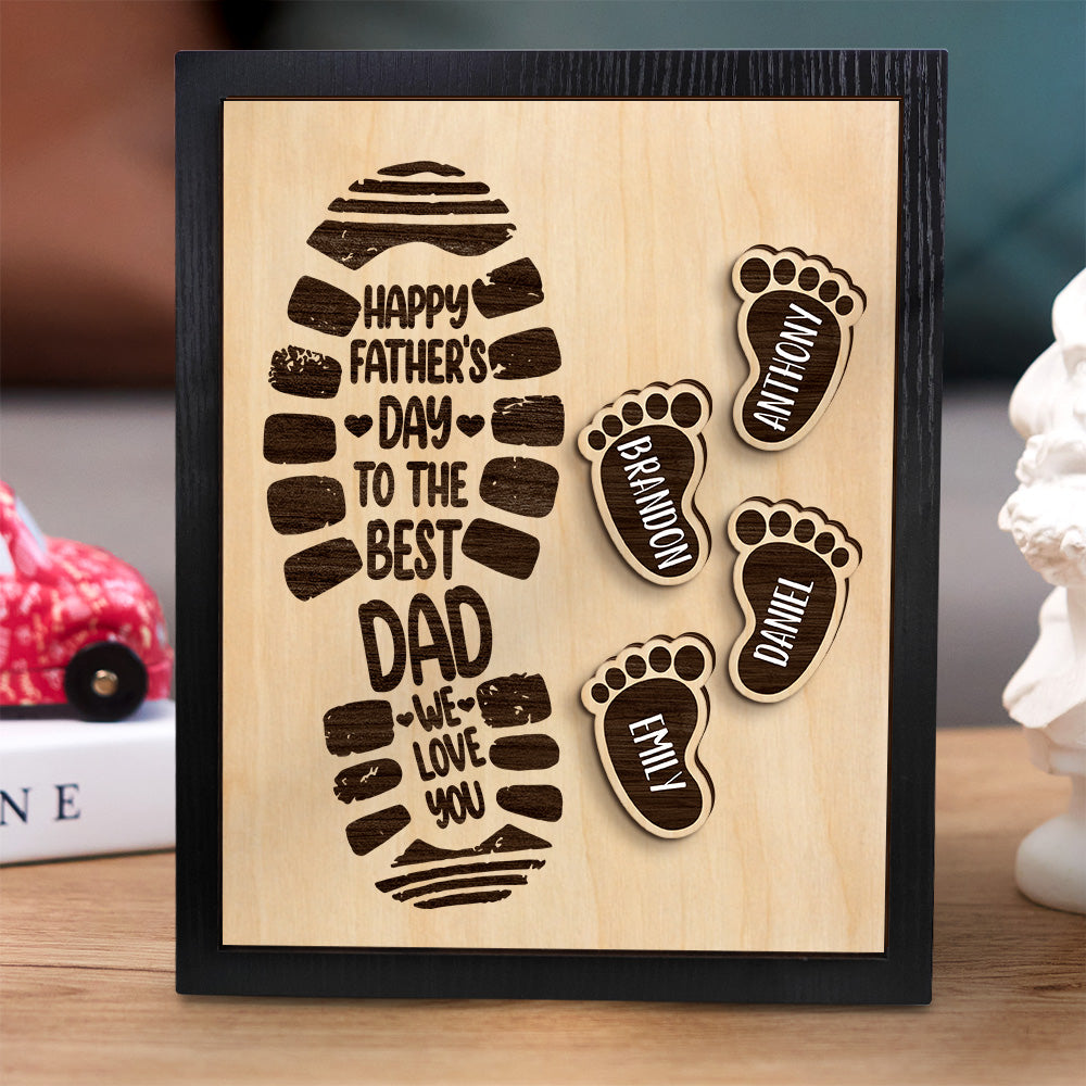 Personalized Footprints Wooden Frame Custom Family Member Names Father's Day Gift