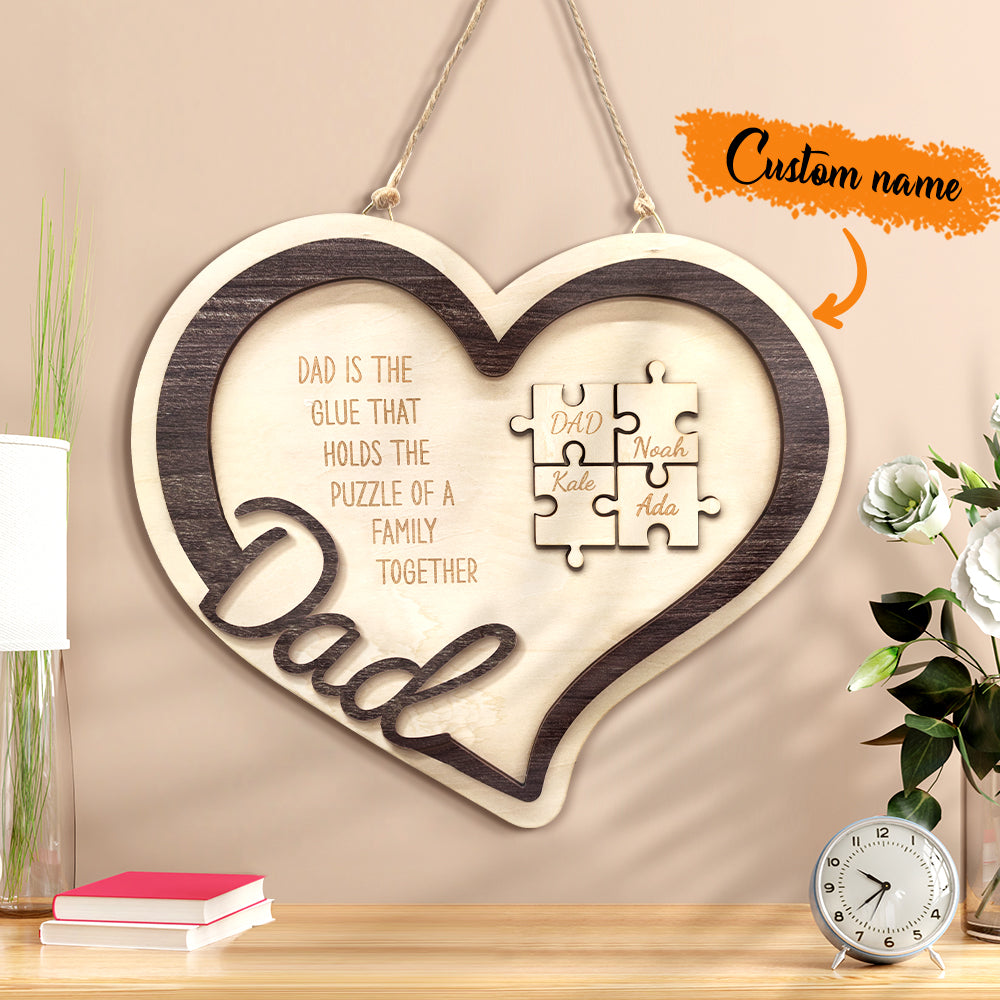 Personalized Wooden Heart Puzzle Sign Father's Day Gift for Dad
