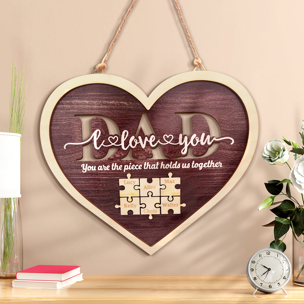Personalized Dad Heart Puzzle Plaque You Are the Piece That Holds Us Together Father's Day Gift