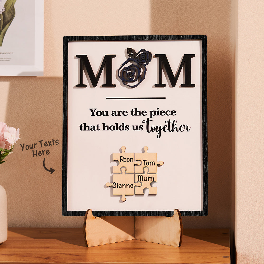 Custom Engraved Puzzle Ornament Rose Design Commemorate Gifts for Mom