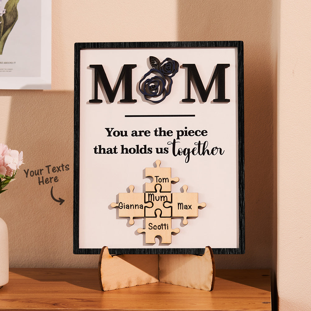Custom Engraved Puzzle Ornament Rose Design Commemorate Gifts for Mom