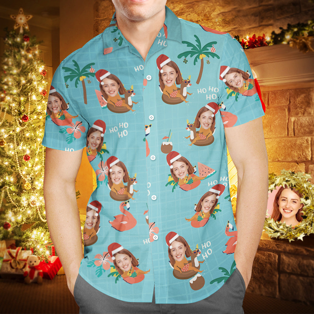 Custom Face Christmas Pool Party Hawaiian Shirt Men's Personalized Christmas Gift