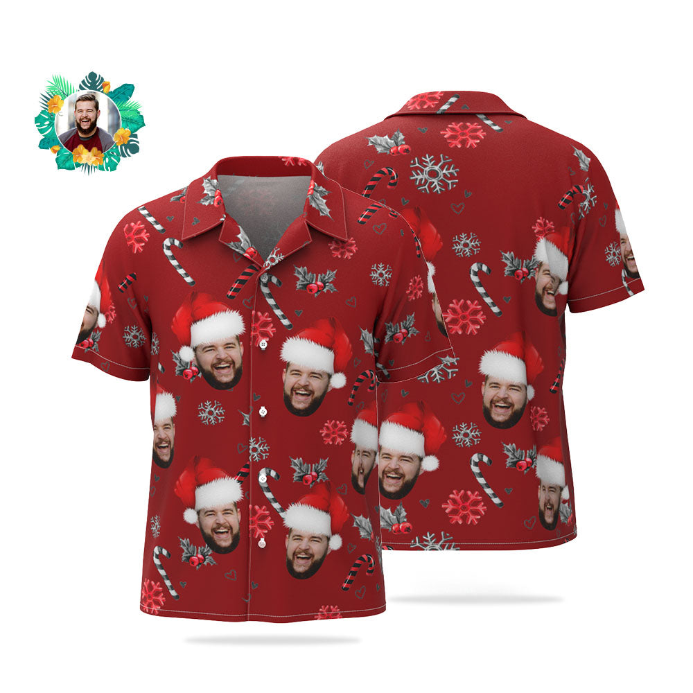 Custom Face Hawaiian Shirt Personalized Photo Christmas Shirts With Candy Canes For Men