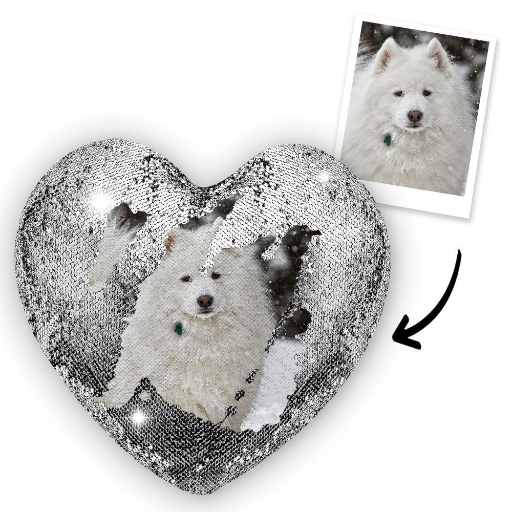 Custom Photo Pet Magic Heart Sequin Pillow Pillow