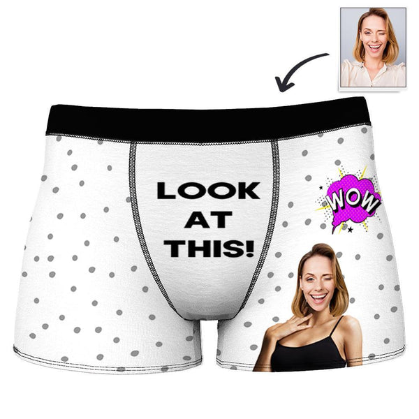 Personalised Photo Boxer Shorts for Men with "WOW LOOK AT THIS" Printed