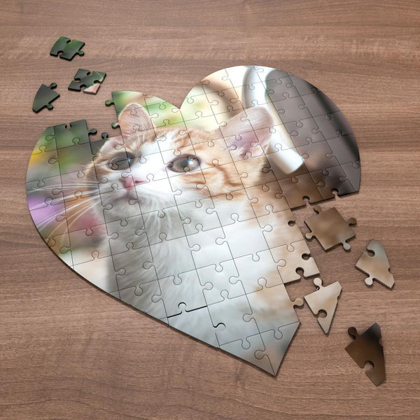 Cat Photo Puzzle Personalized Pet Photo Heart Shaped Puzzle
