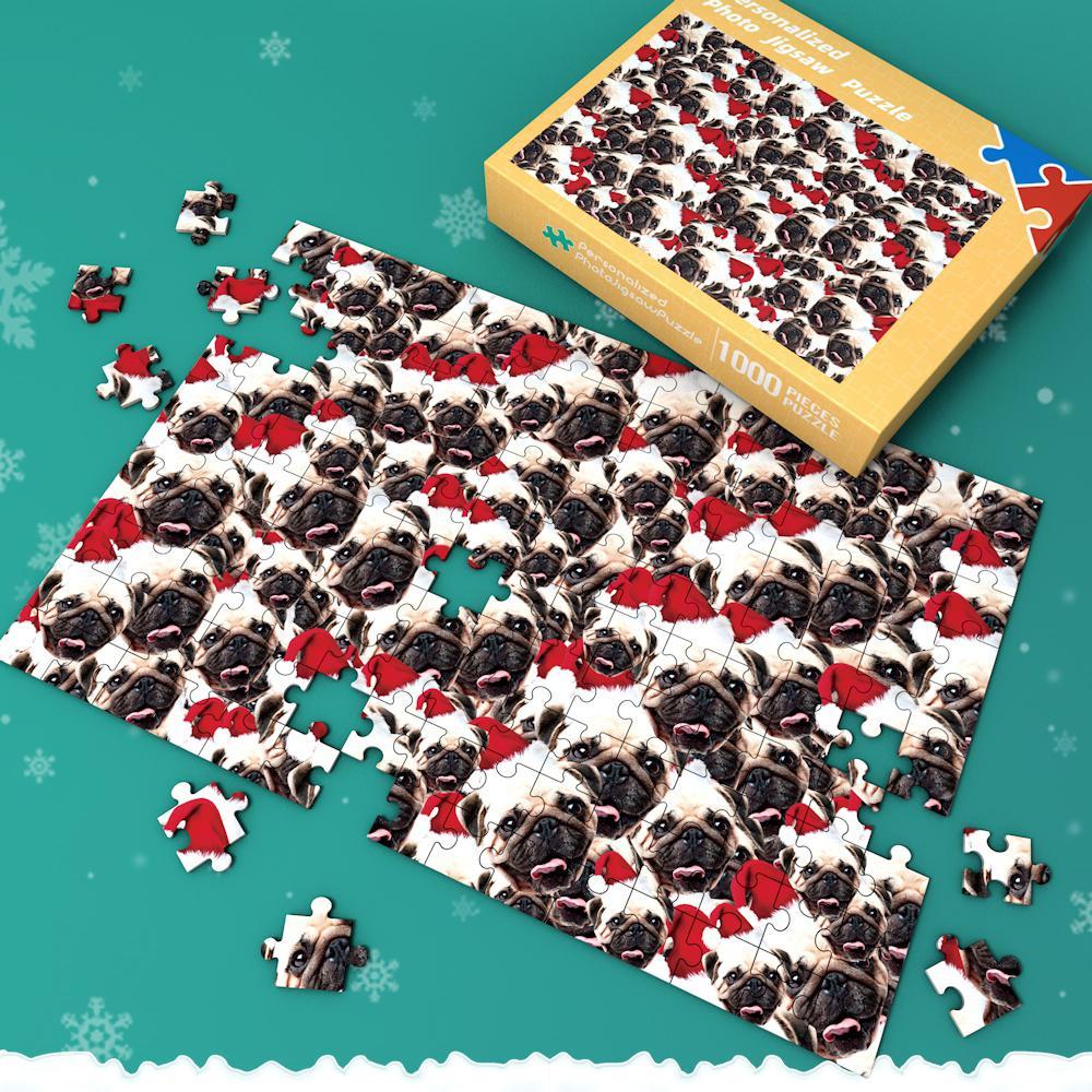 Custom Face Mash Jigsaw Puzzle Gifts With Santa Hat 35-1000 Pieces