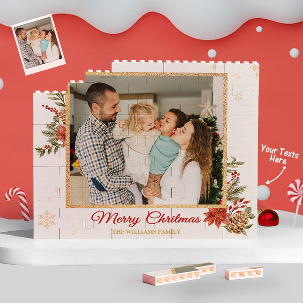 Custom Building Block Puzzle Personalized Horizontal Trio Photo Brick Christmas Gift for Family
