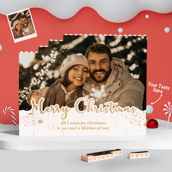Custom Building Block Puzzle Personalized Horizontal Trio Photo Brick Christmas Gift for Lover