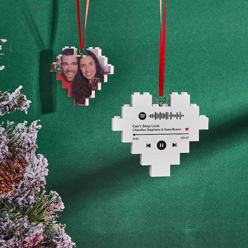 Christmas Ornament Personalized Building Brick Custom Spotify Code Heart Photo Block 3.2*2.8inch